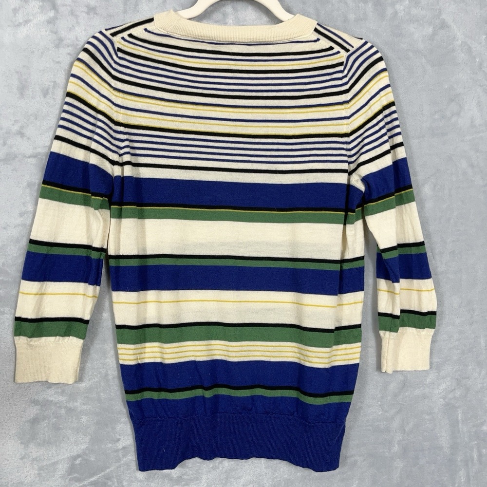 J Crew Tippi Sweater Womens Small Blue Striped Merino Wool 3/4 Sleeve Preppy - Picture 6 of 9